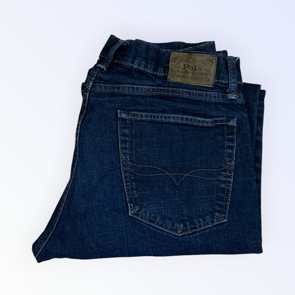 Polo Ralph Lauren Men Jeans 34x32 Blue Denim Straight Leg Pants Washed